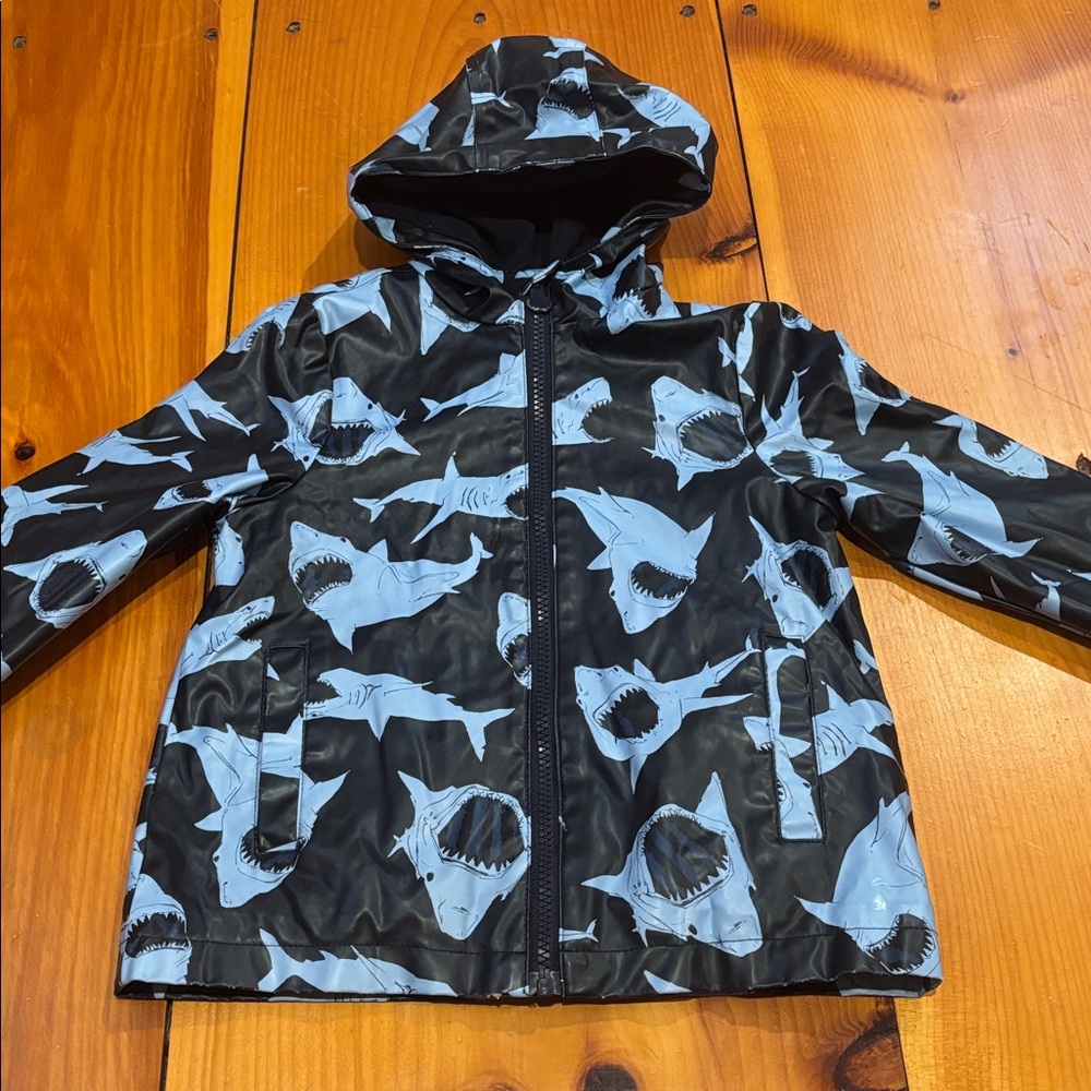 JOULES 6 Navy Blue Shark Skipper Rain Coat Fleece Lined Hooded